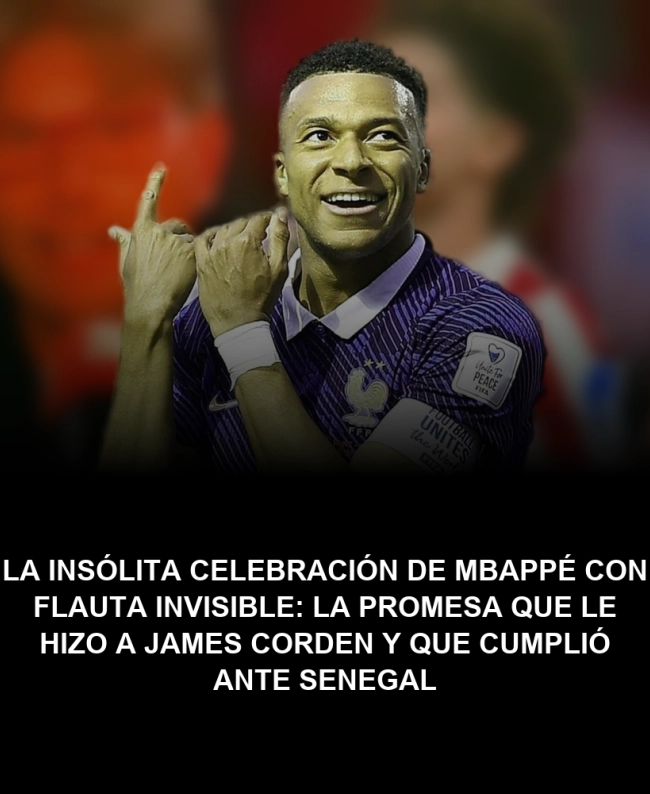 La insólita celebración de Mbappé con flauta invisible: la promesa que le hizo a James Corden y que cumplió ante Senegal La insólita celebración de Mbappé con flauta invisible: la promesa que le hizo a James Corden y que cumplió ante Senegal
