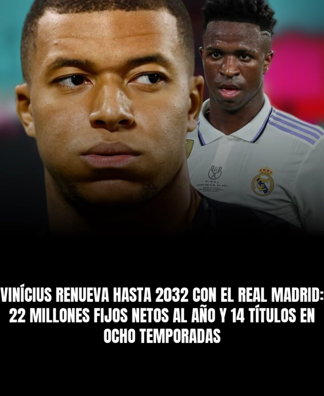 Vinícius renueva hasta 2032 con el Real Madrid: 22 millones fijos netos al año y 14 títulos en ocho temporadas Vinícius renueva hasta 2032 con el Real Madrid: 22 millones fijos netos al año y 14 títulos en ocho temporadas