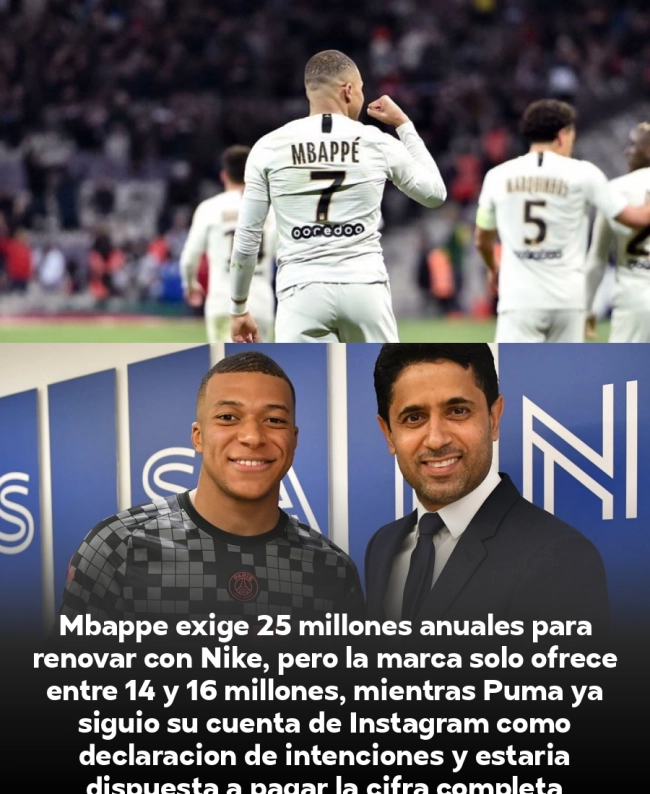 ¡BOMBAZO! Puma roba la estrella de Nike: Mbappé rechaza 16 millones y exige 25 para cambiar de marca ¡BOMBAZO! Puma roba la estrella de Nike: Mbappé rechaza 16 millones y exige 25 para cambiar de marca